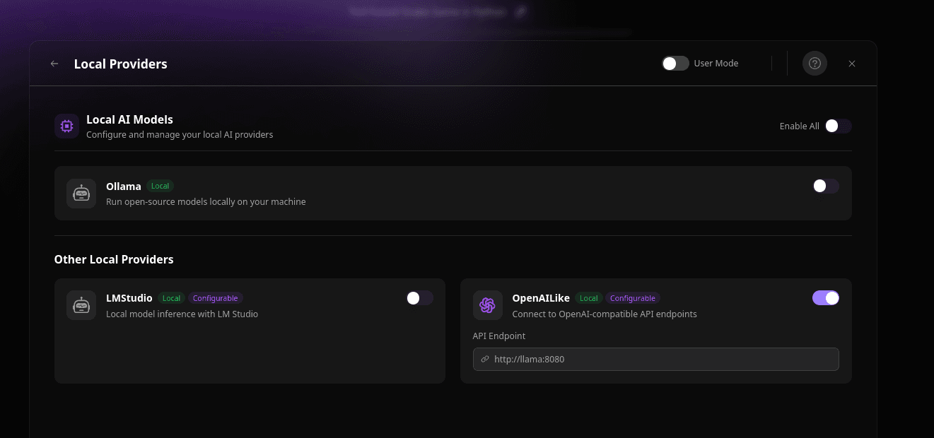 local provider setting