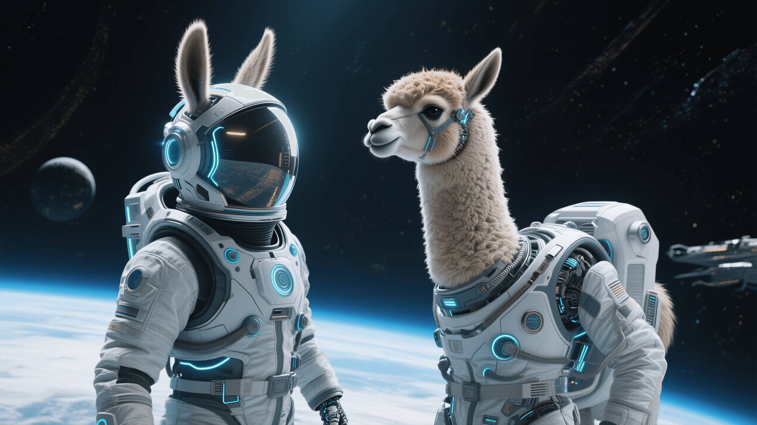 Two cyber llamas generated by Qwen Image